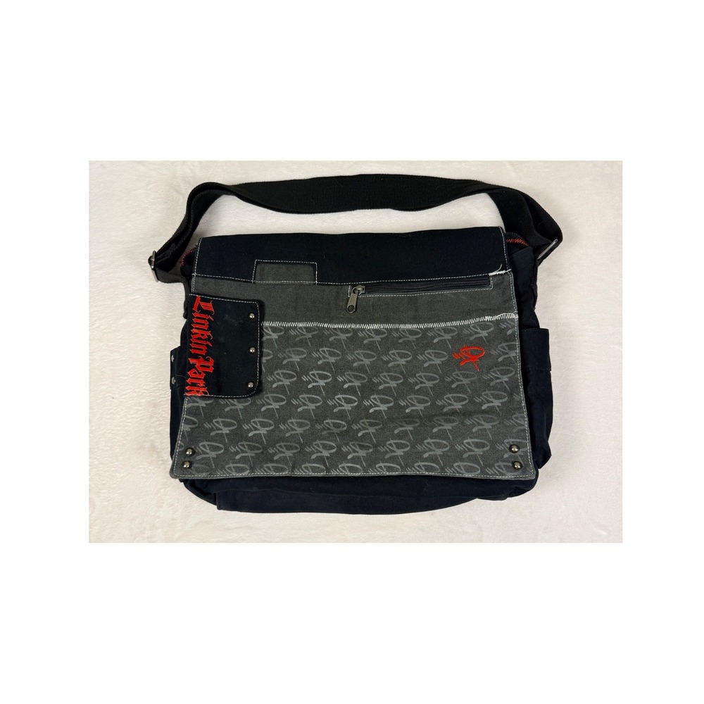 Y2K Linkin Park Messenger Bag 2008 Bioworld Black Cotton Canvas Band Merch
